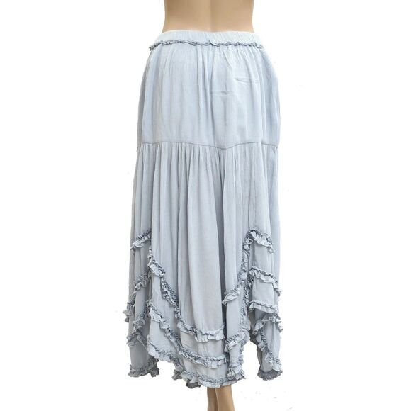 Free People Free-est Vienna Midi Skirt Tiered Asymmetrical Ruffle Blue M 283462 - Picture 5 of 8